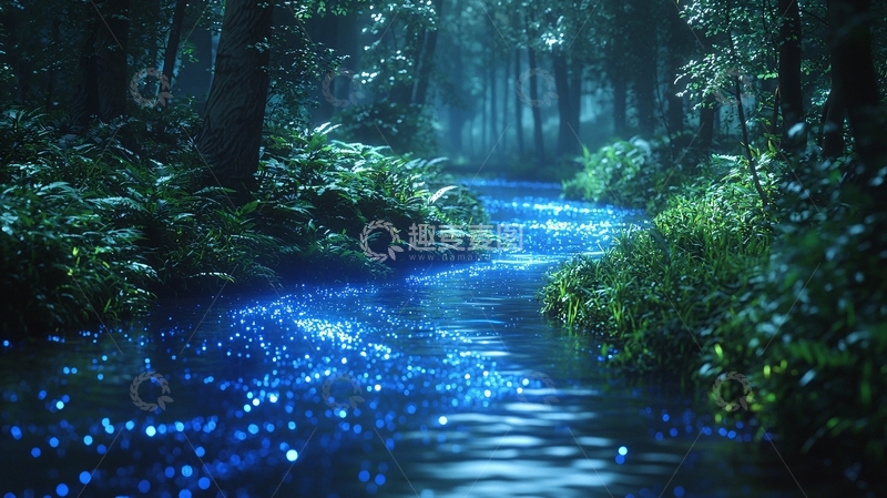高清大图下载【趣麦麦图】夜晚森林小溪