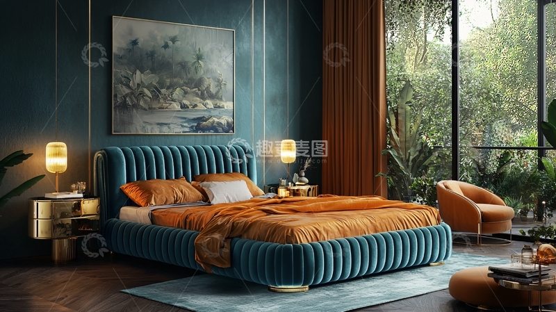 高清大图下载【趣麦麦图】蒂芙尼蓝丝绒床
