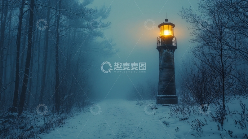 高清大图下载【趣麦麦图】雾中灯塔