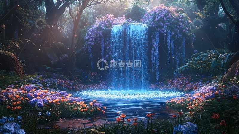 高清大图下载【趣麦麦图】梦幻森林瀑布