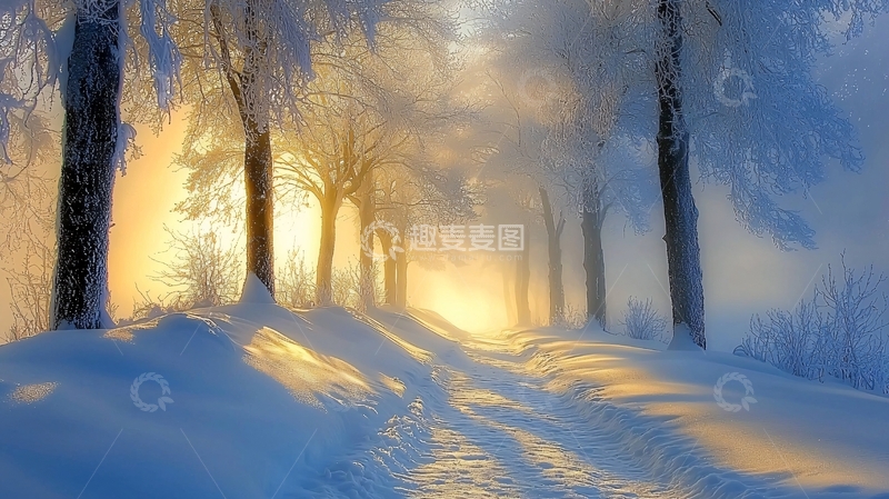 高清大图下载【趣麦麦图】冬日阳光森林小路