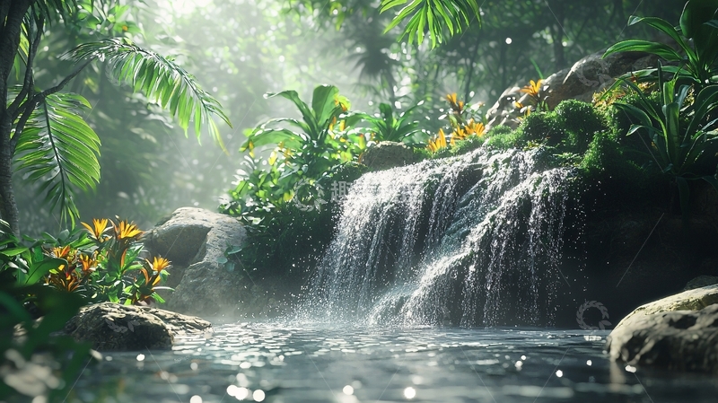 高清大图下载【趣麦麦图】热带雨林瀑布景观图