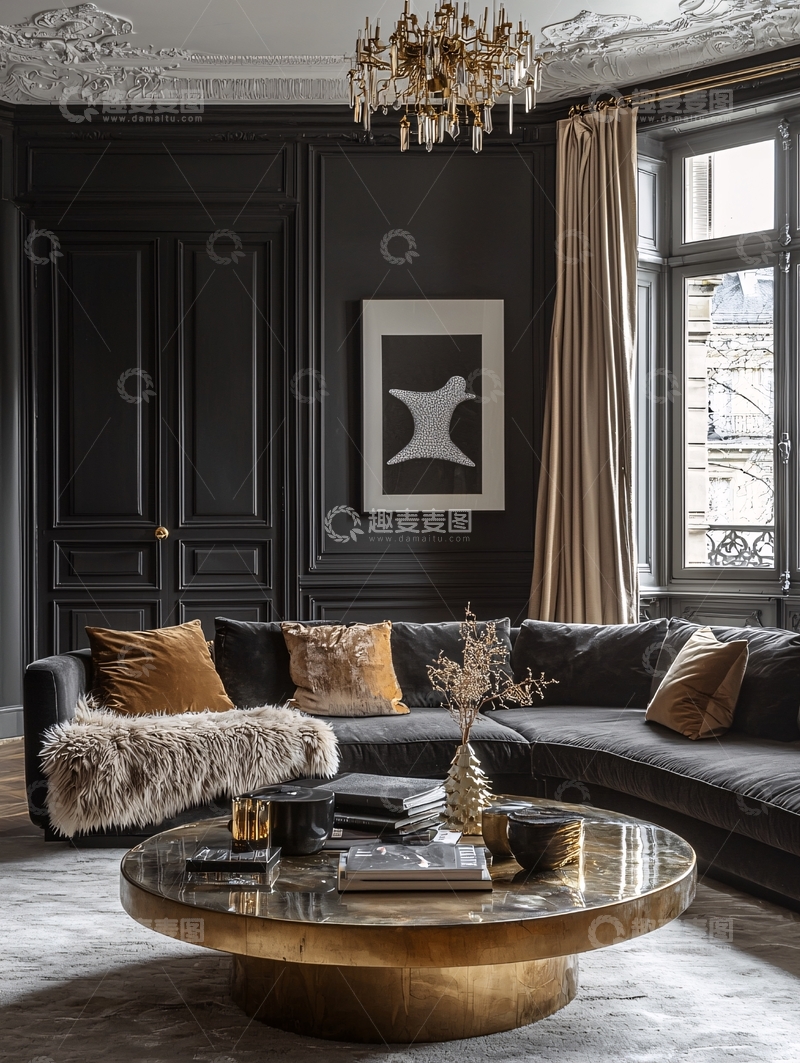 高清大图下载【趣麦麦图】暗色系奢华客厅