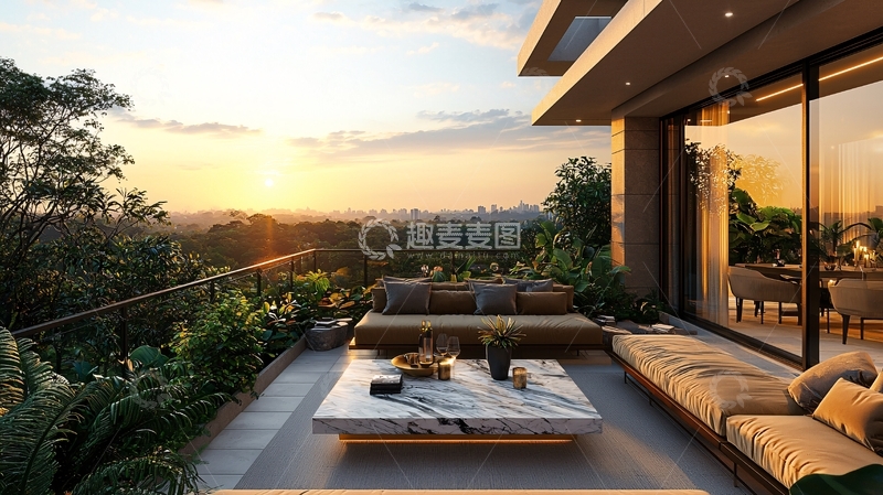 高清大图下载【趣麦麦图】日落景观阳台别墅