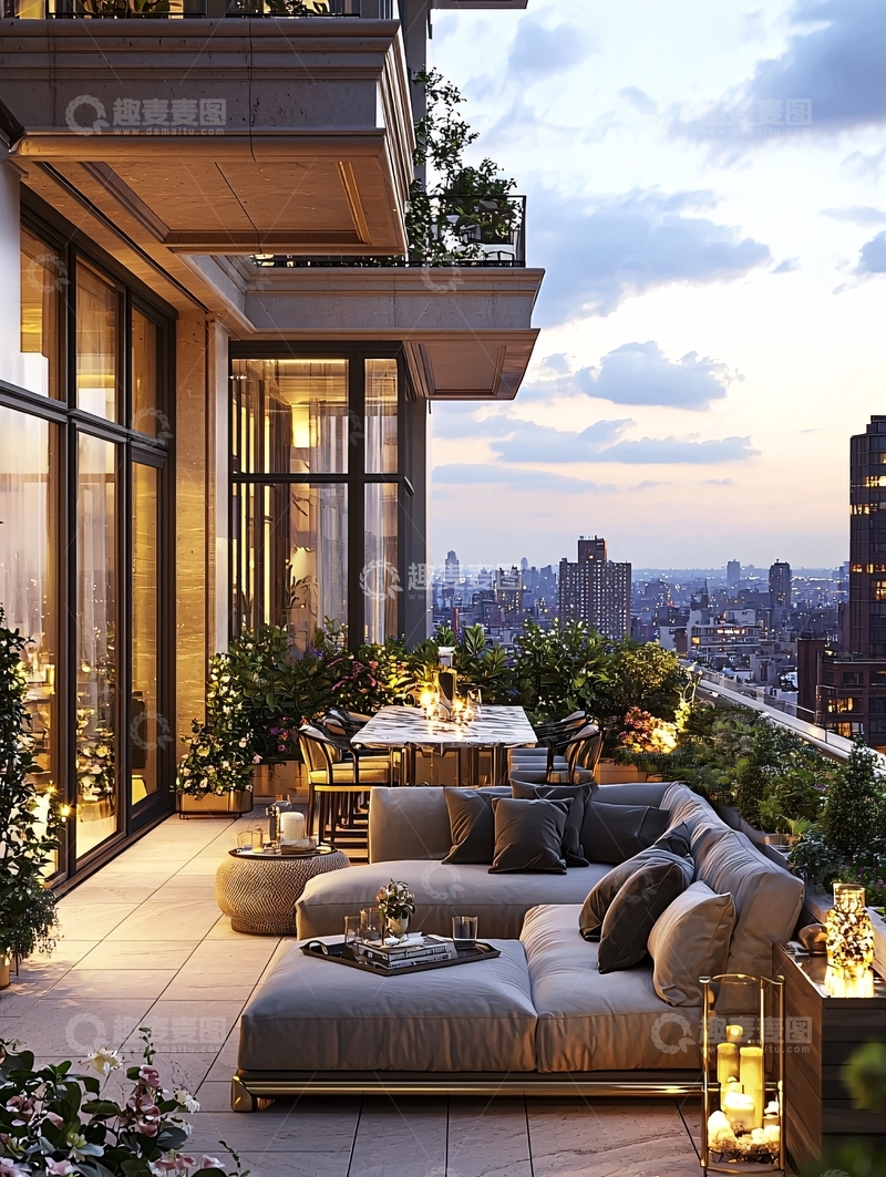 高清大图下载【趣麦麦图】高层公寓阳台夜景