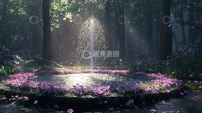 高清大图下载【趣麦麦图】森林喷泉
