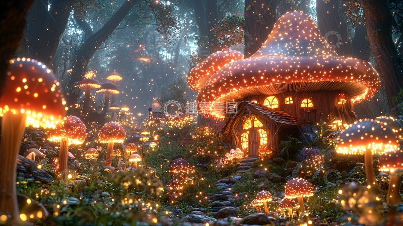 高清大图下载【趣麦麦图】梦幻森林蘑菇屋