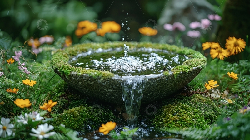 高清大图下载【趣麦麦图】花园石碗流水