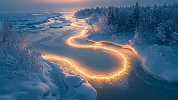 冰雪河流光带