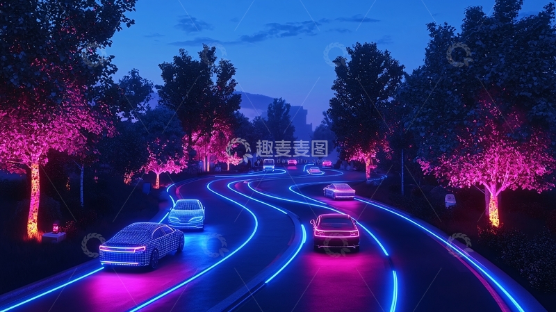 高清大图下载【趣麦麦图】夜间梦幻公路