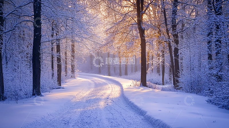 高清大图下载【趣麦麦图】冬日雪景森林小路