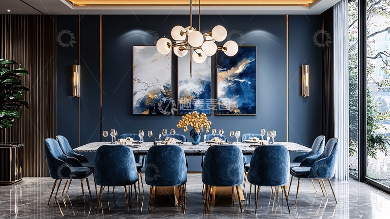 高清大图下载【趣麦麦图】现代轻奢蓝色餐厅