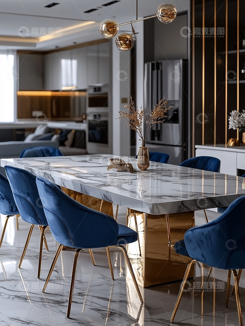 高清大图下载【趣麦麦图】现代轻奢大理石餐桌