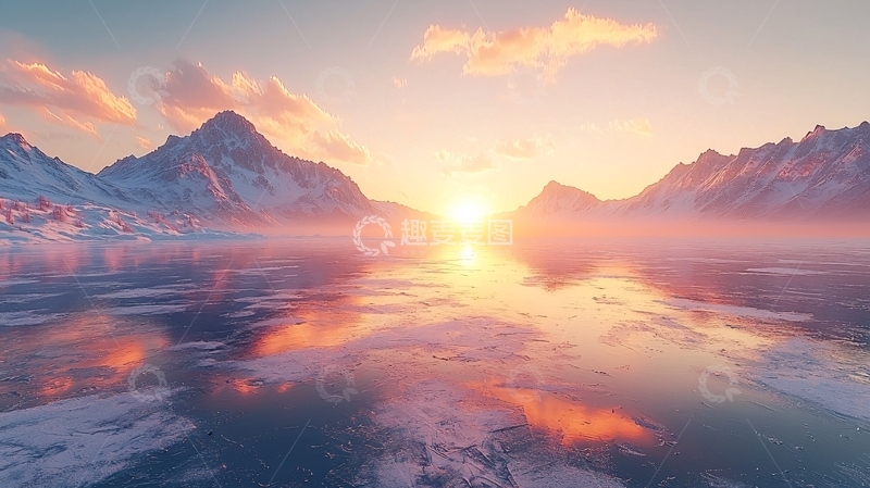 高清大图下载【趣麦麦图】极地日出雪山倒影