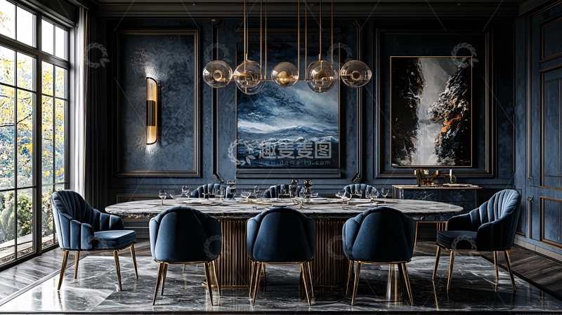 高清大图下载【趣麦麦图】暗色系奢华餐厅设计