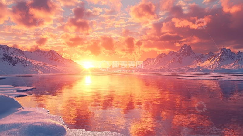 高清大图下载【趣麦麦图】极地日落雪山倒影