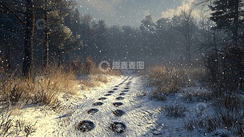 高清大图下载【趣麦麦图】雪地小路