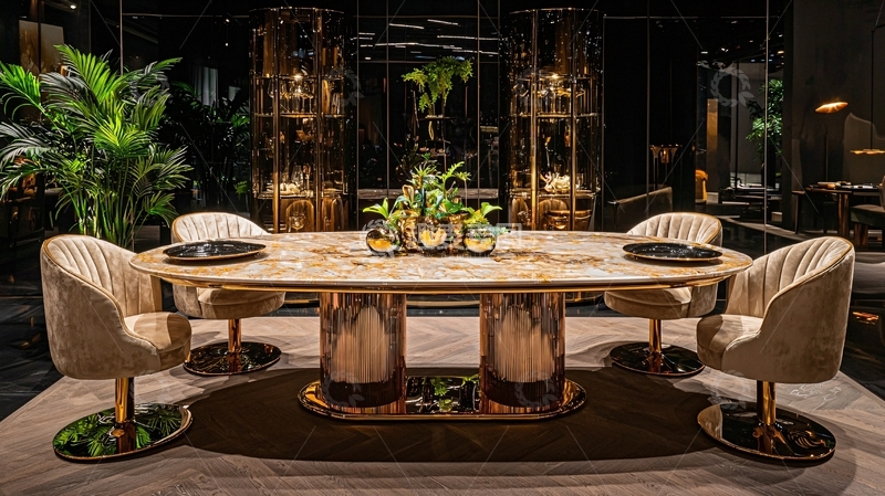 高清大图下载【趣麦麦图】奢华大理石椭圆餐桌