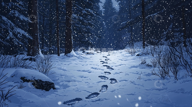 高清大图下载【趣麦麦图】雪地森林小路