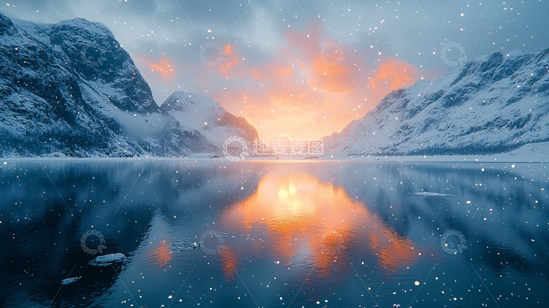 高清大图下载【趣麦麦图】雪山日落湖面反射