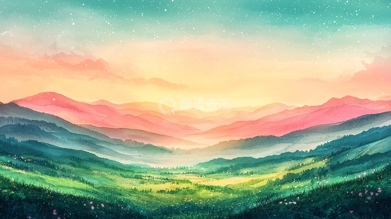 高清大图下载【趣麦麦图】梦幻粉色山脉