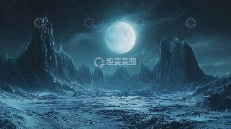 高清大图下载【趣麦麦图】极地冰川月夜景观