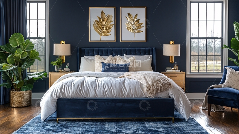 高清大图下载【趣麦麦图】深蓝色卧室装修