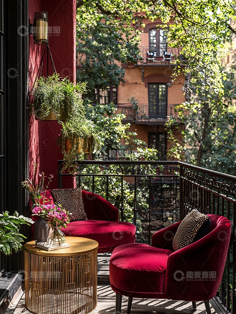 高清大图下载【趣麦麦图】红墙阳台休闲区
