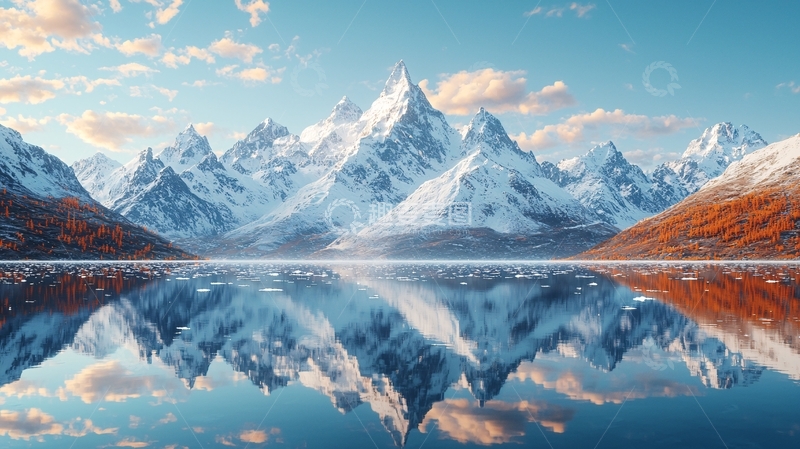 高清大图下载【趣麦麦图】雪山湖泊倒影