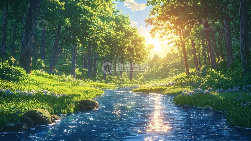 高清大图下载【趣麦麦图】阳光森林小溪