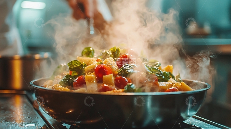 高清大图下载【趣麦麦图】厨师翻炒蔬菜