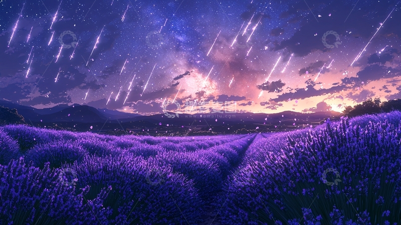 高清大图下载【趣麦麦图】星空下的薰衣草田