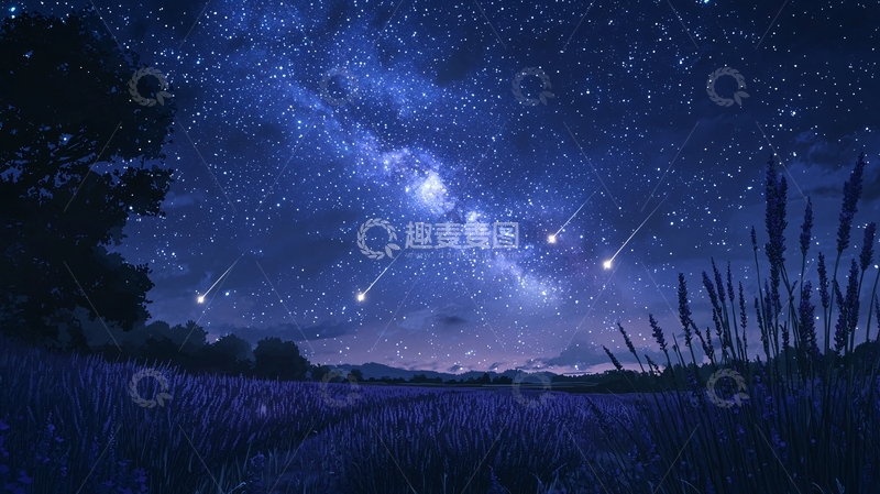 高清大图下载【趣麦麦图】星空下的薰衣草田