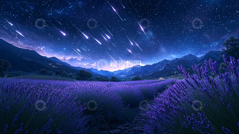 高清大图下载【趣麦麦图】薰衣草田星空流星雨