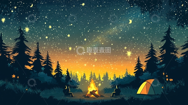 高清大图下载【趣麦麦图】星空篝火露营