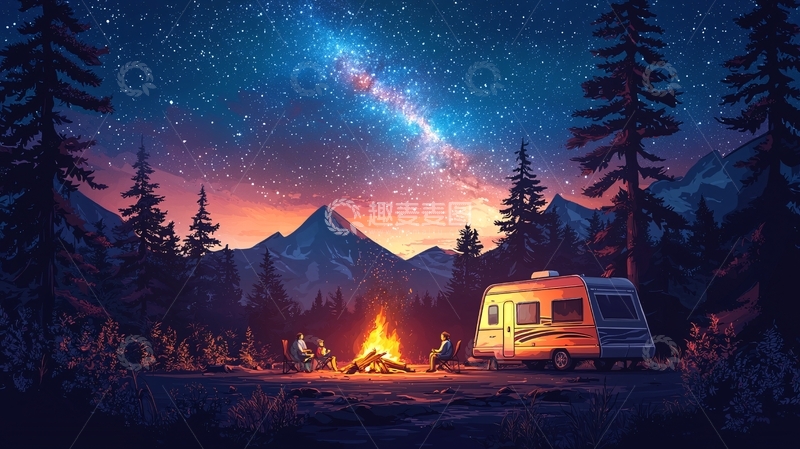 高清大图下载【趣麦麦图】星空下山间露营的夜晚
