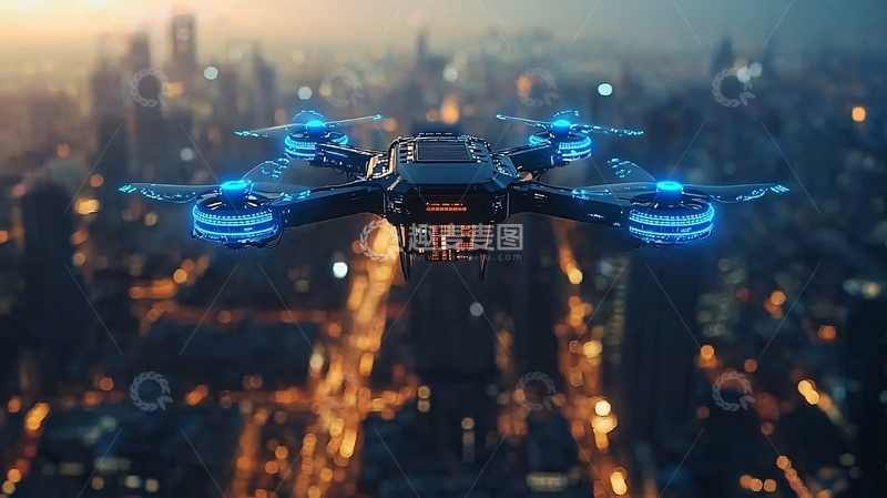 高清大图下载【趣麦麦图】未来都市无人机
