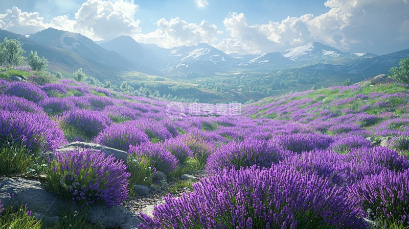 高清大图下载【趣麦麦图】阳光普照下的薰衣草田