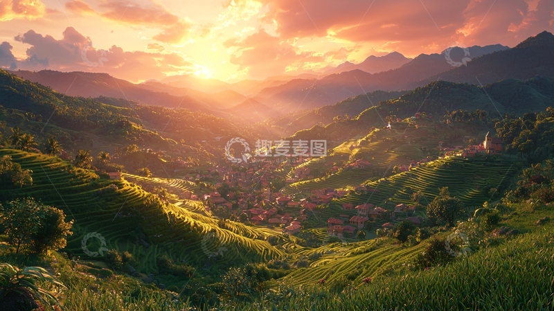 高清大图下载【趣麦麦图】山谷日落