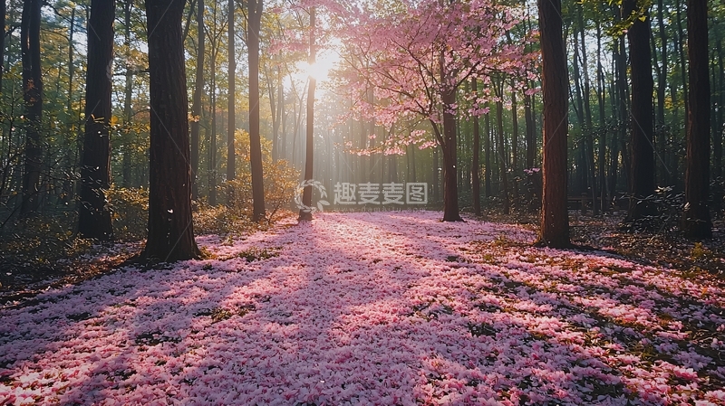 高清大图下载【趣麦麦图】森林小路落英缤纷
