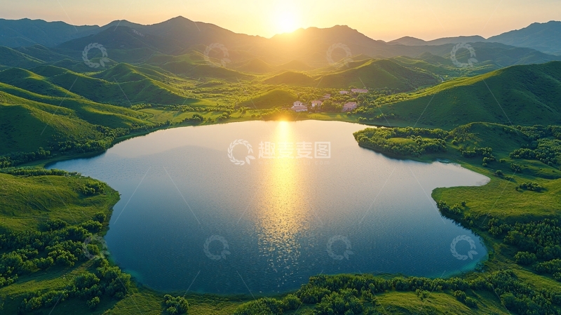 高清大图下载【趣麦麦图】日出山峰湖泊景色