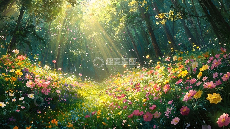 高清大图下载【趣麦麦图】阳光森林花海