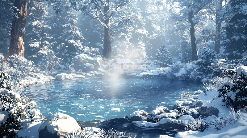 高清大图下载【趣麦麦图】冰雪森林小溪