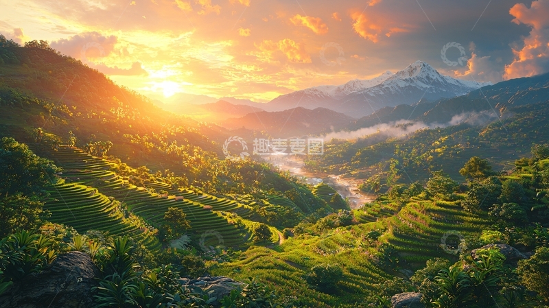 高清大图下载【趣麦麦图】山峦日出壮丽景色