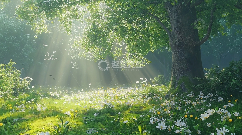 高清大图下载【趣麦麦图】阳光透过树林