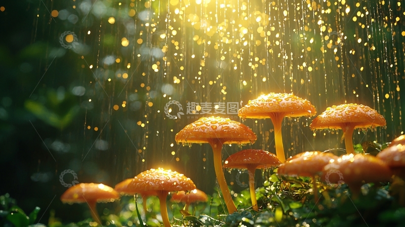 高清大图下载【趣麦麦图】阳光雨露下的蘑菇群