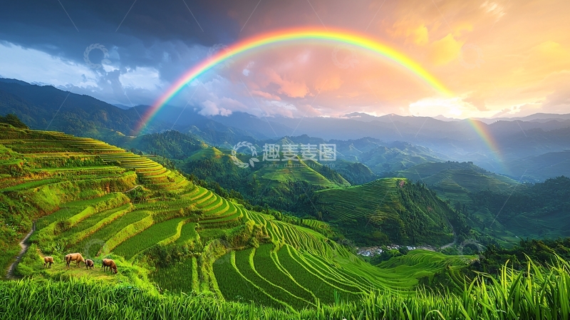 高清大图下载【趣麦麦图】彩虹山峦梯田景色