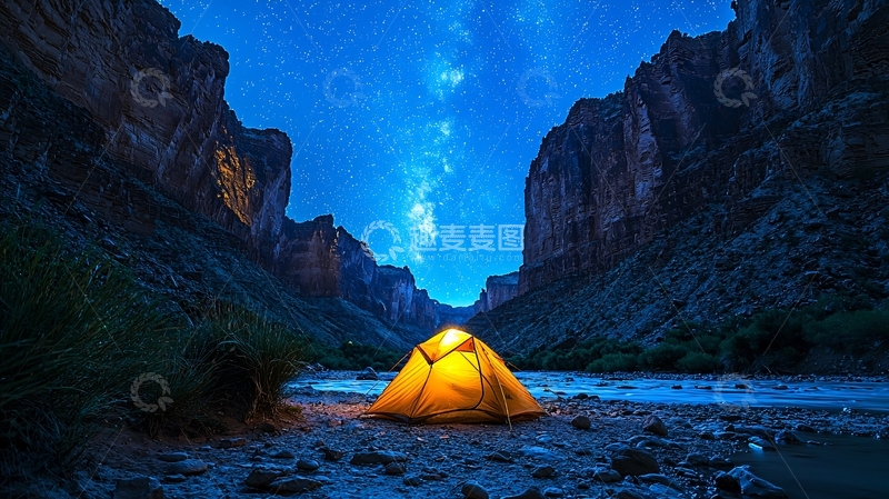 高清大图下载【趣麦麦图】峡谷星空下的帐篷