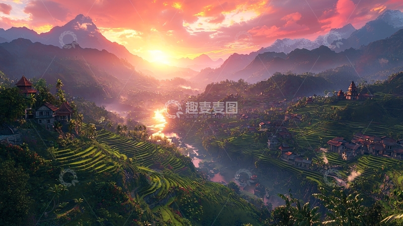 高清大图下载【趣麦麦图】壮丽山河落日余晖