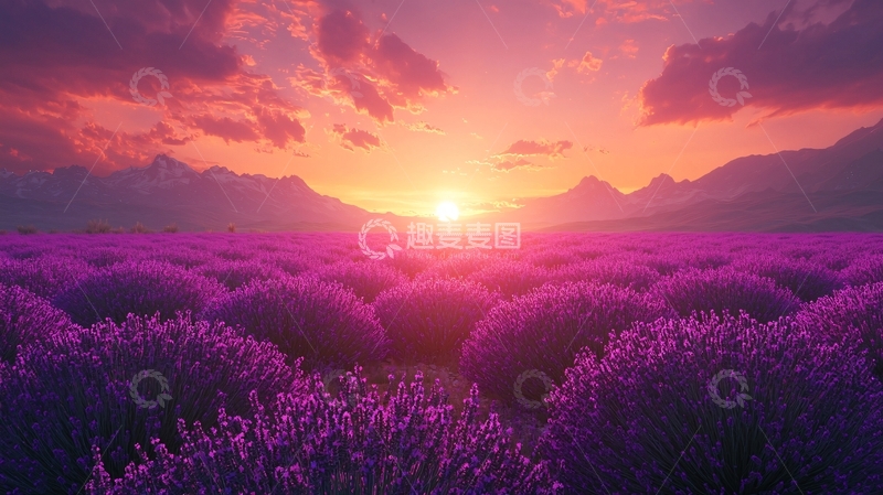 高清大图下载【趣麦麦图】日落薰衣草田园风景